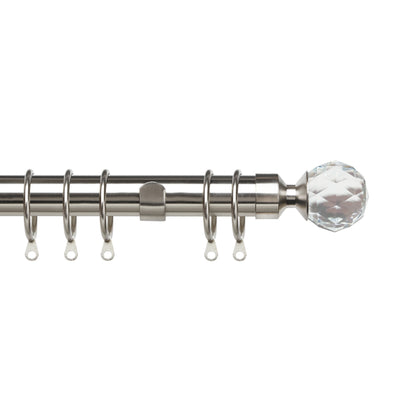 Speedy Pristine Crystal 25/28mm Extendable Metal Curtain Pole - Satin Silver