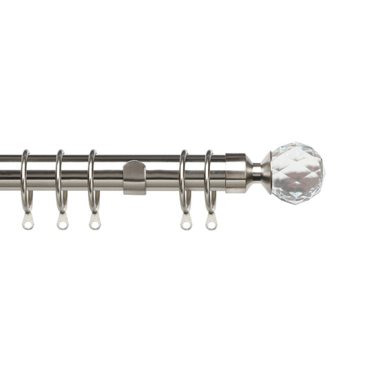 Speedy Pristine Crystal 25/28mm Extendable Metal Curtain Pole - Satin Silver