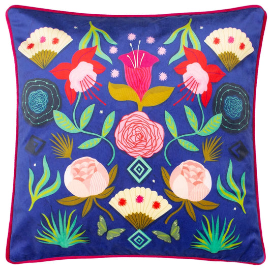 Kate Merritt Fiesta Folk Cushion - Cobalt