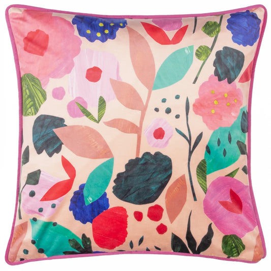 Kate Merritt Floral Collage Cushion - Fuchsia