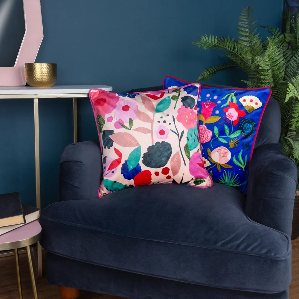Kate Merritt Floral Collage Cushion - Fuchsia