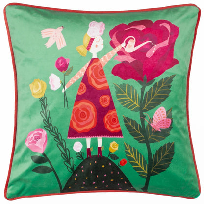 Kate Merritt Flower Girl  Cushion - Emerald/Pink