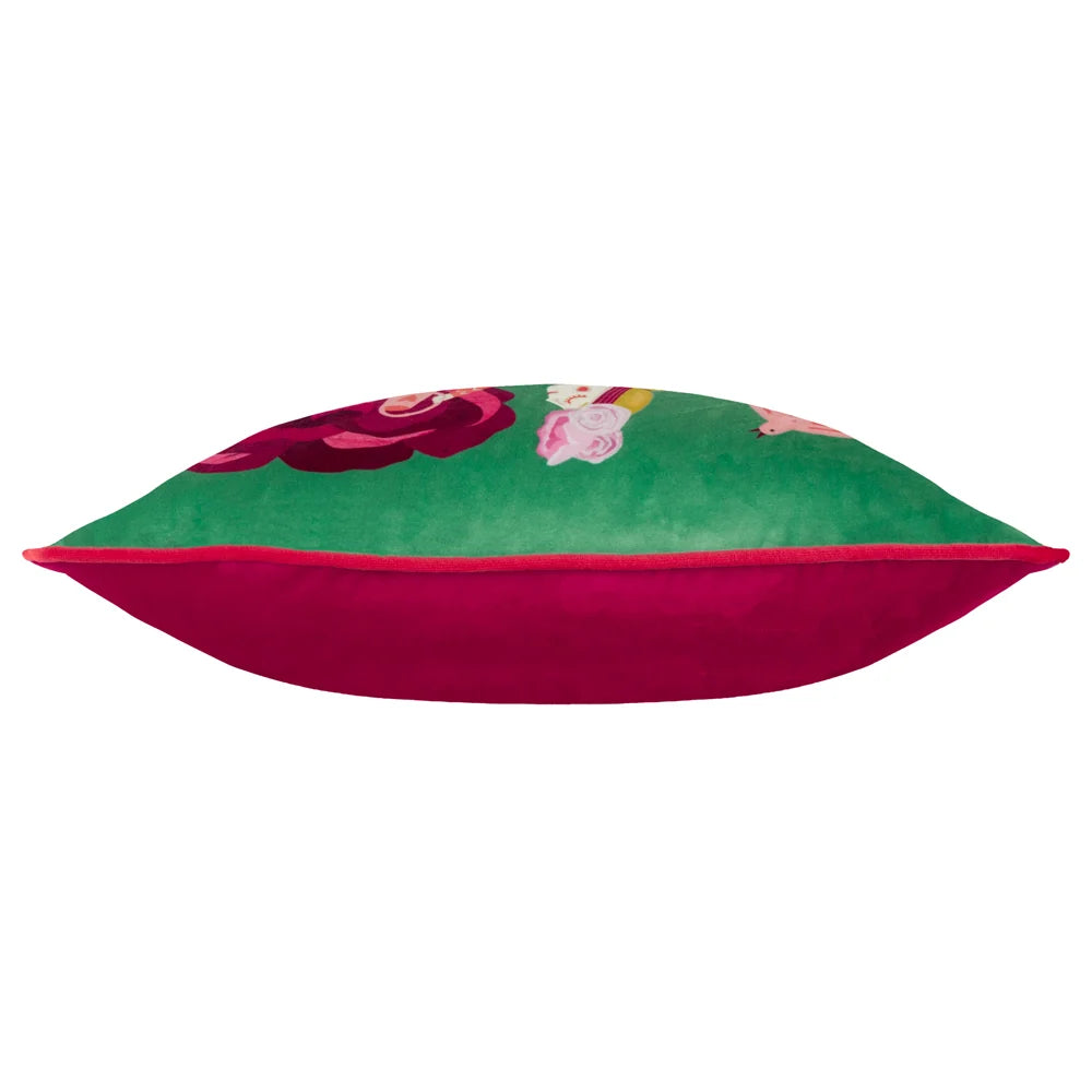 Kate Merritt Flower Girl  Cushion - Emerald/Pink
