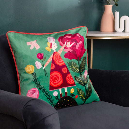 Kate Merritt Flower Girl Cushion - Emerald/Pink