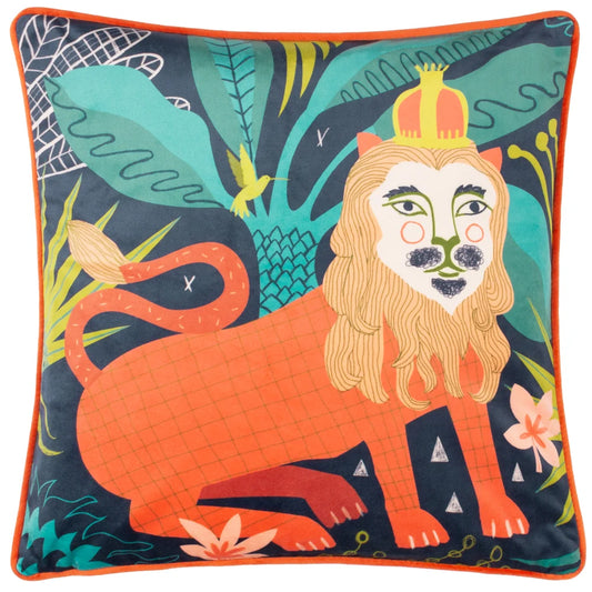 Kate Merritt Lion Cushion - Navy/Orange