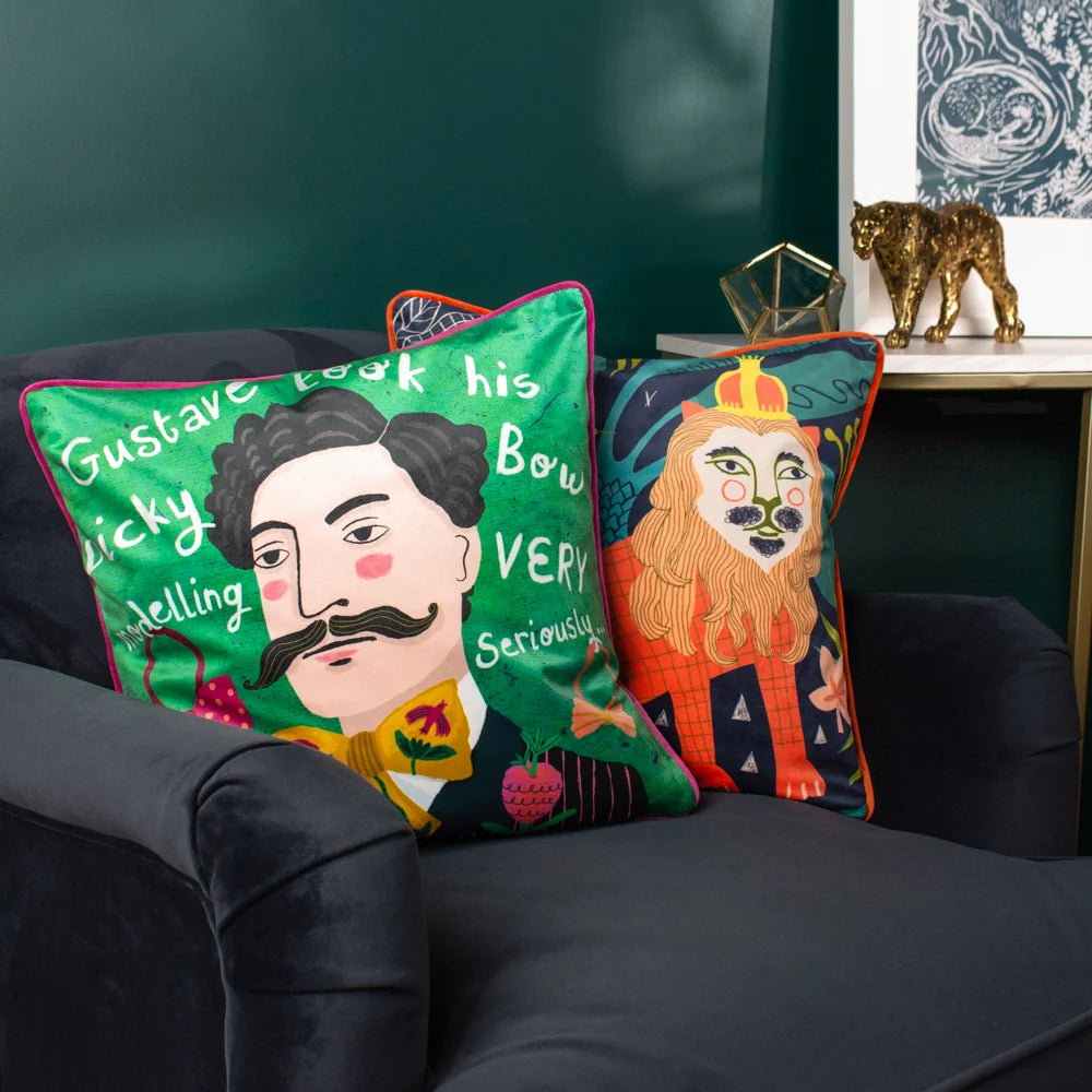 Kate Merritt Lion Cushion - Navy/Orange