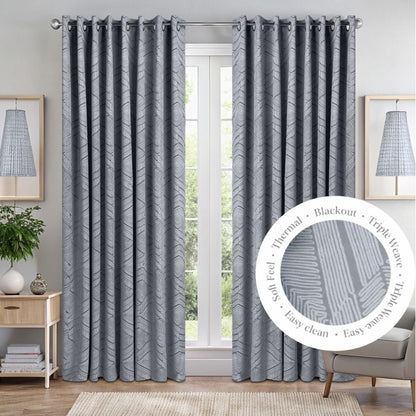 Alan Symonds Aztec Blackout Eyelet Curtains - Silver
