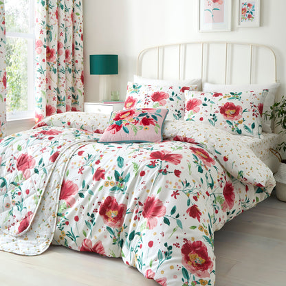 Abstract Poppy Pair of Pencil Pleat Curtains in Red - Pair of Pencil Pleat Curtains - Dreams & Drapes