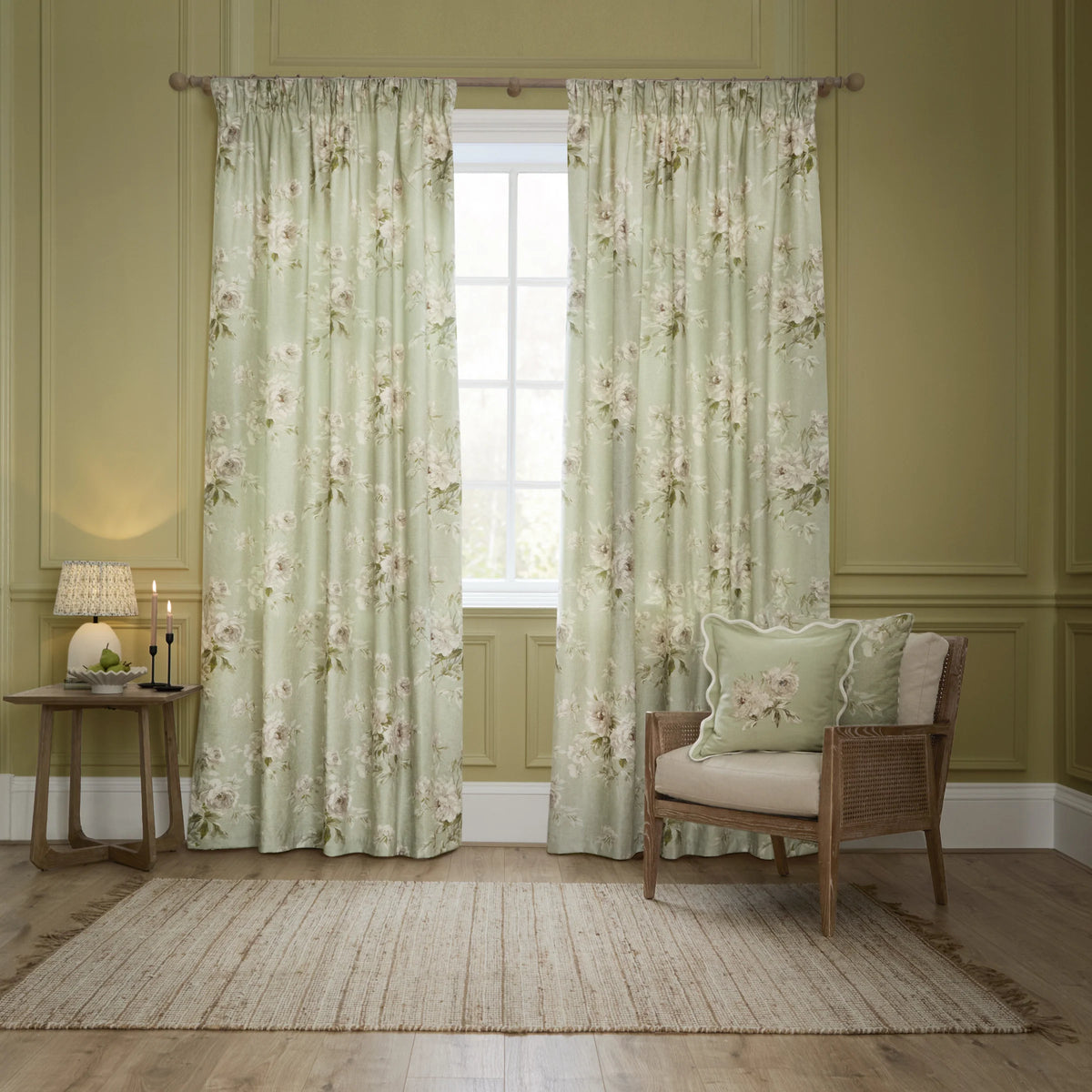 Sanderson Adele Pencil Pleat Curtains - Sage