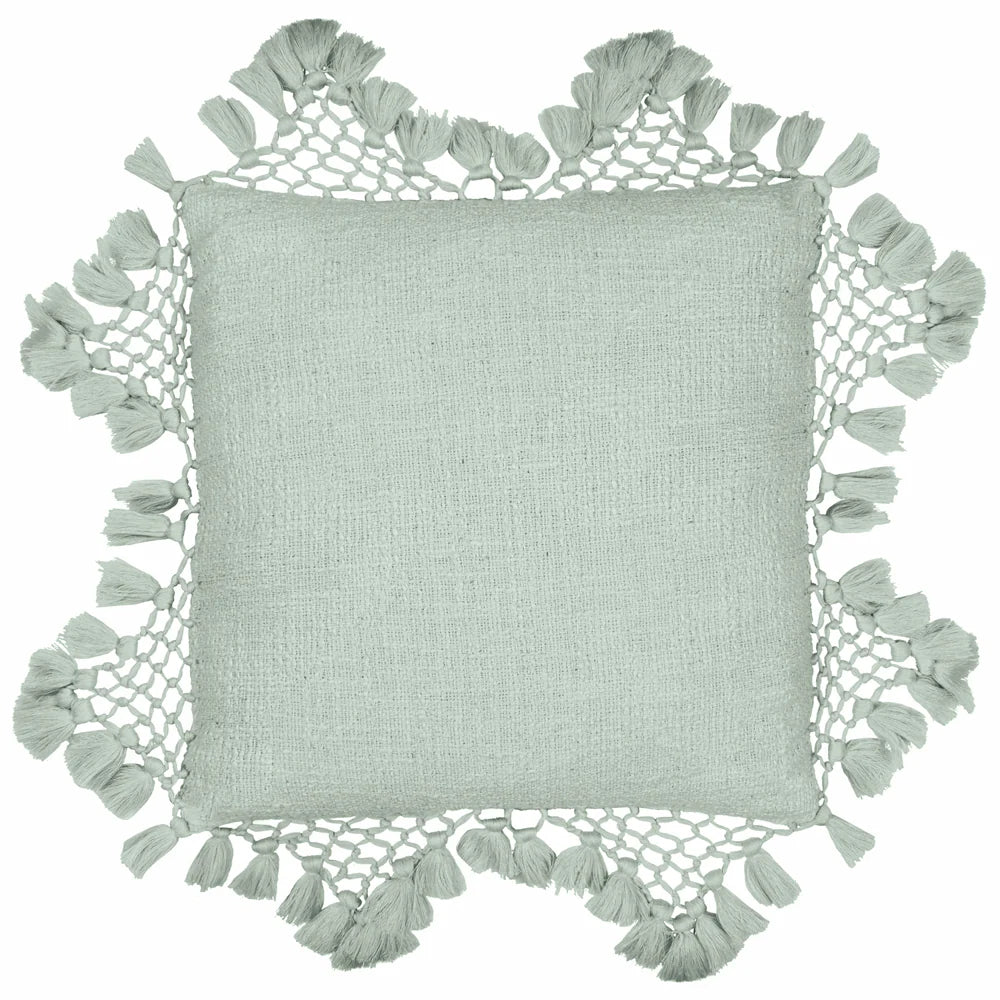 Yard Anko Macrame Tassel Trim Cushion - Eucalyptus