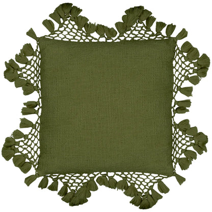 Yard Anko Macrame Tassel Trim Cushion - Khaki