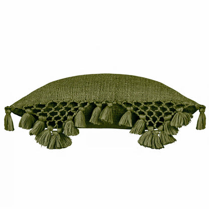 Yard Anko Macrame Tassel Trim Cushion - Khaki
