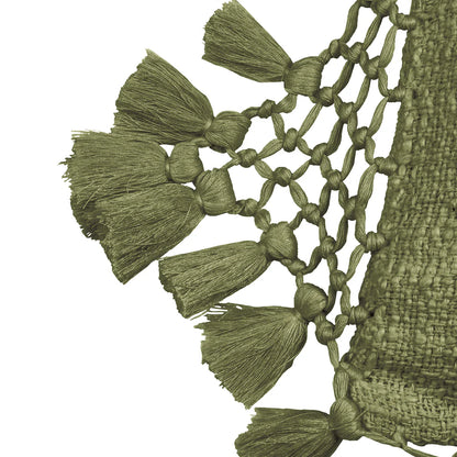 Yard Anko Macrame Tassel Trim Cushion - Khaki