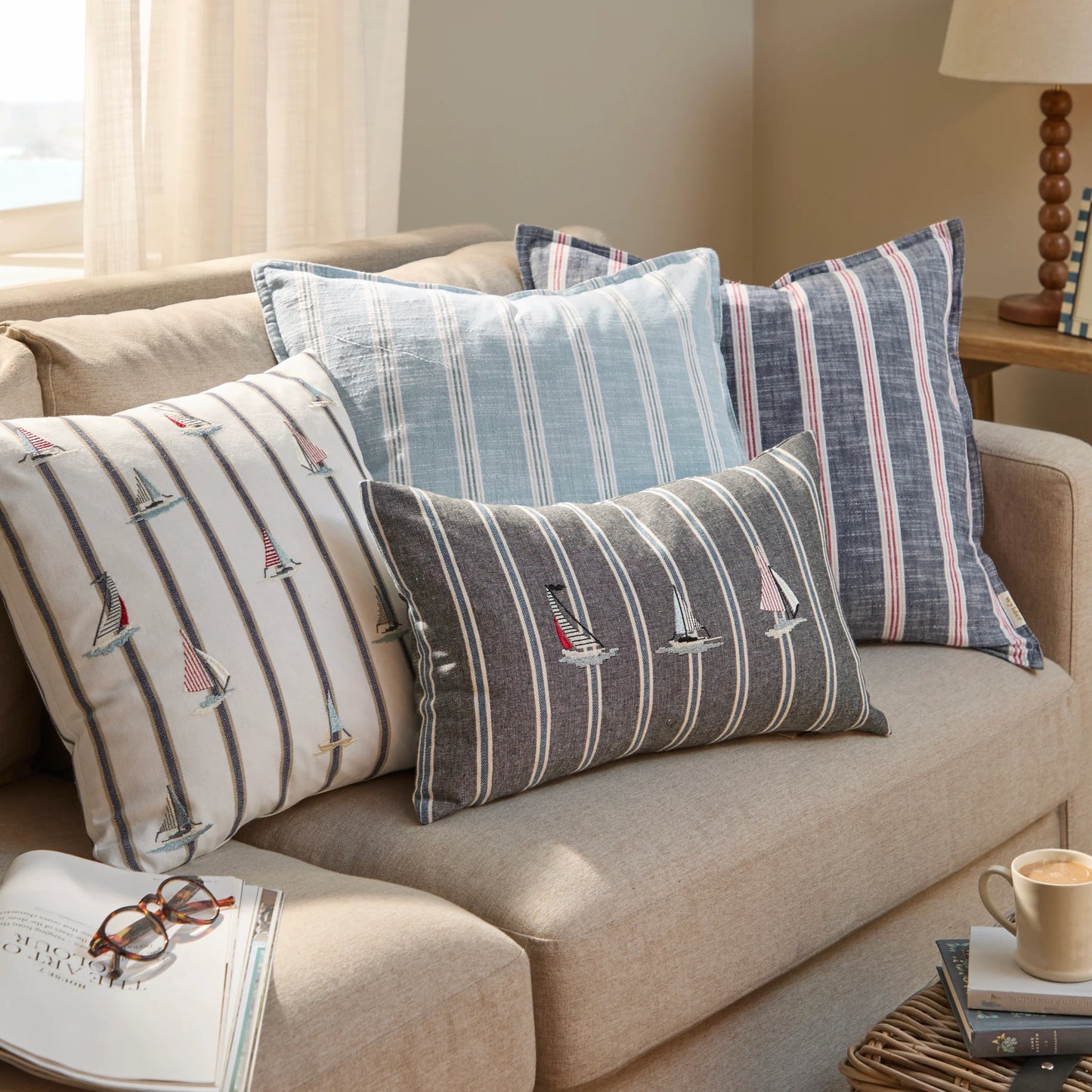 Wylder Abersoch Stripe Cushion - Sail Blue