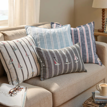 Wylder Abersoch Stripe Cushion - Sail Blue