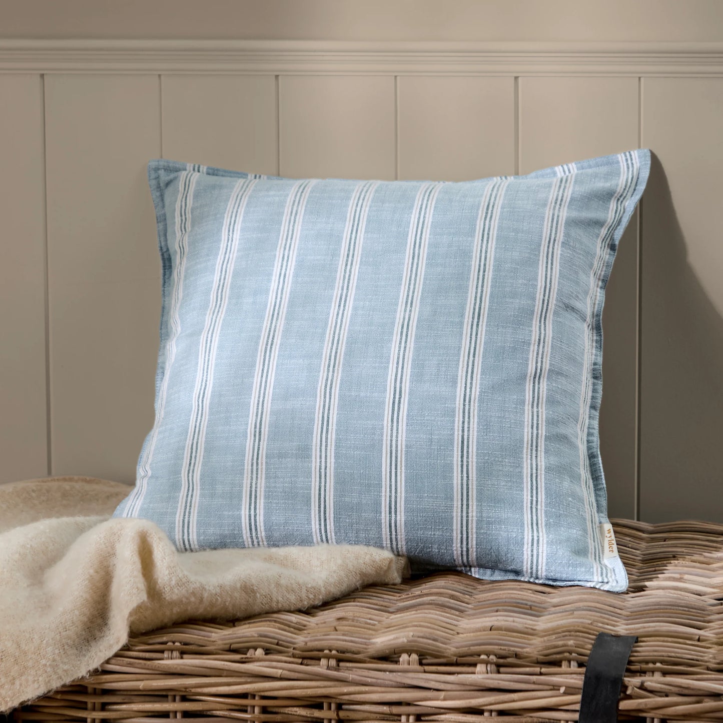 Wylder Abersoch Stripe Cushion - Sail Blue