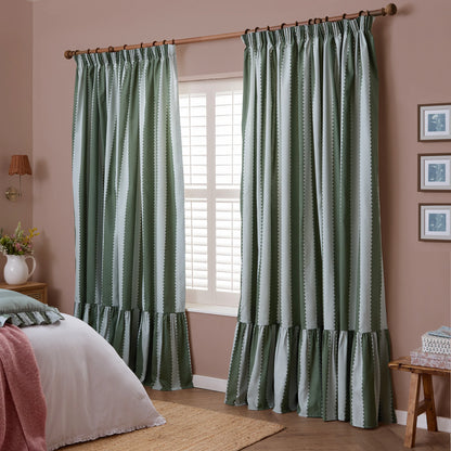 Furn Birdie Stripe Pencil Pleat Curtains - Bay Green/Mist