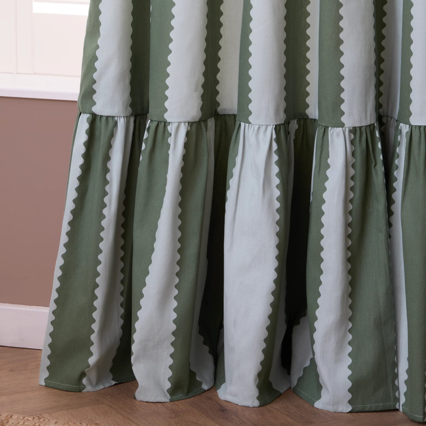 Furn Birdie Stripe Pencil Pleat Curtains - Bay Green/Mist