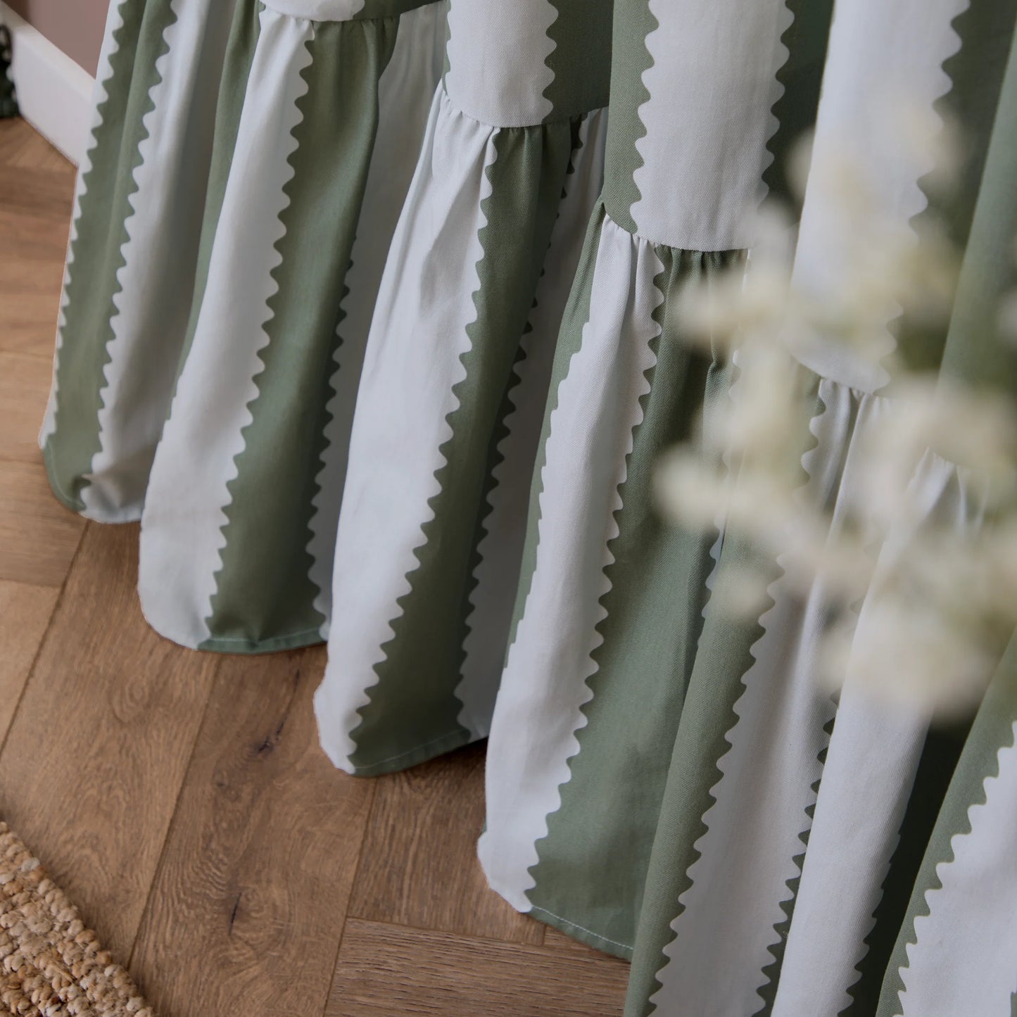 Furn Birdie Stripe Pencil Pleat Curtains - Bay Green/Mist