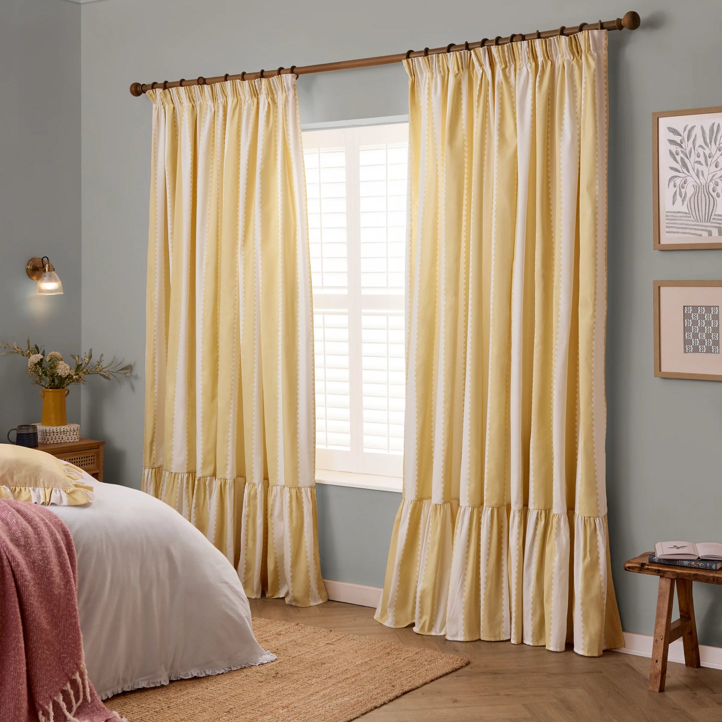 Furn Birdie Stripe Pencil Pleat Curtains - Butter Yellow