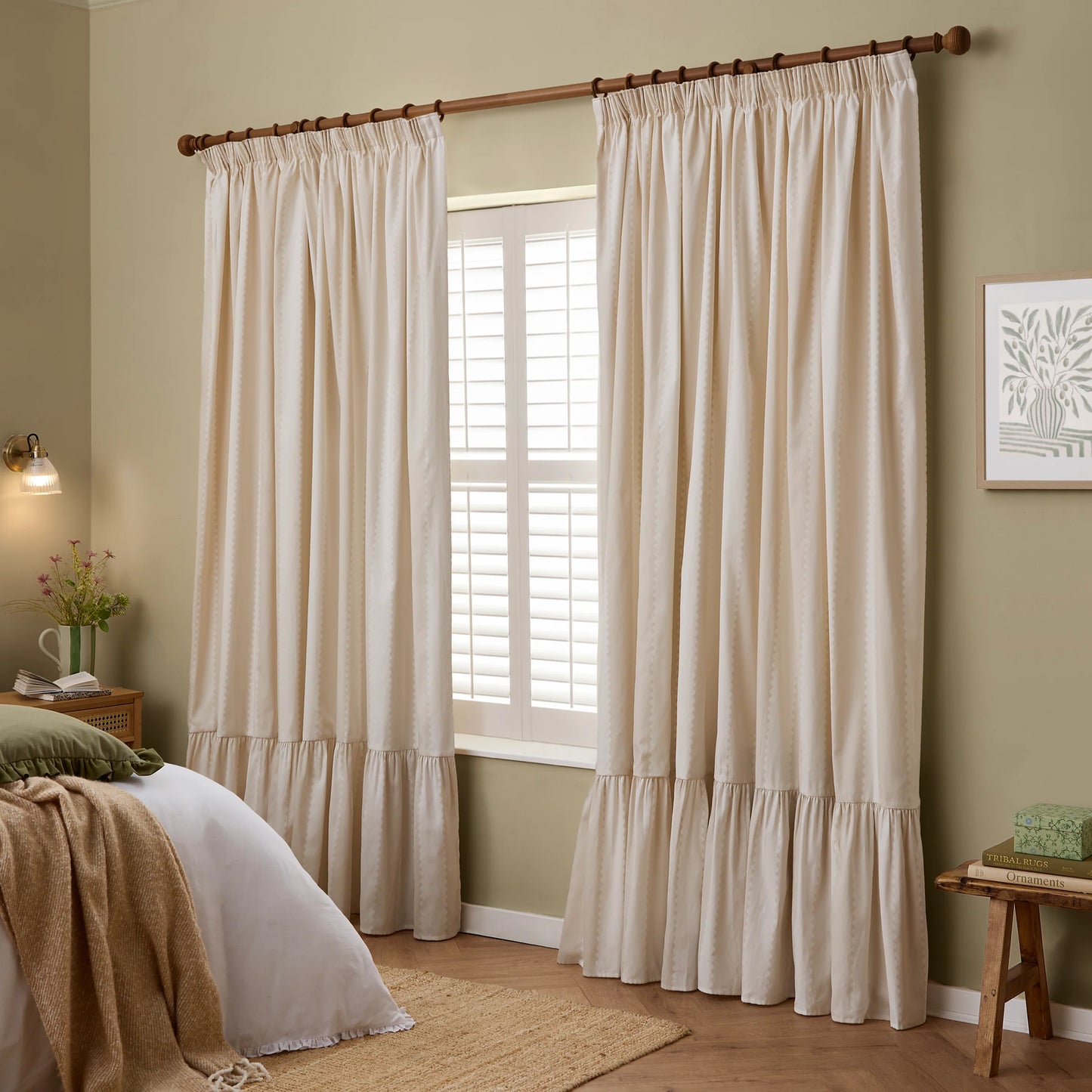 Furn Birdie Stripe Pencil Pleat Curtains - Oat/Milk