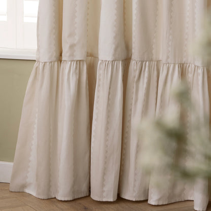 Furn Birdie Stripe Pencil Pleat Curtains - Oat/Milk