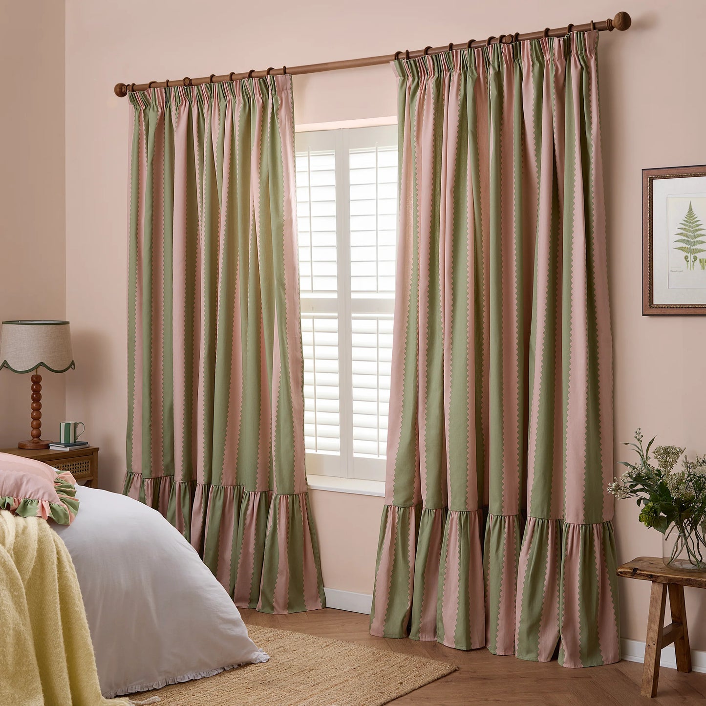 Furn Birdie Stripe Pencil Pleat Curtains - Pink/Green