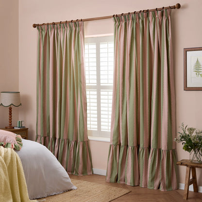 Furn Birdie Stripe Pencil Pleat Curtains - Pink/Green