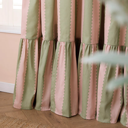 Furn Birdie Stripe Pencil Pleat Curtains - Pink/Green