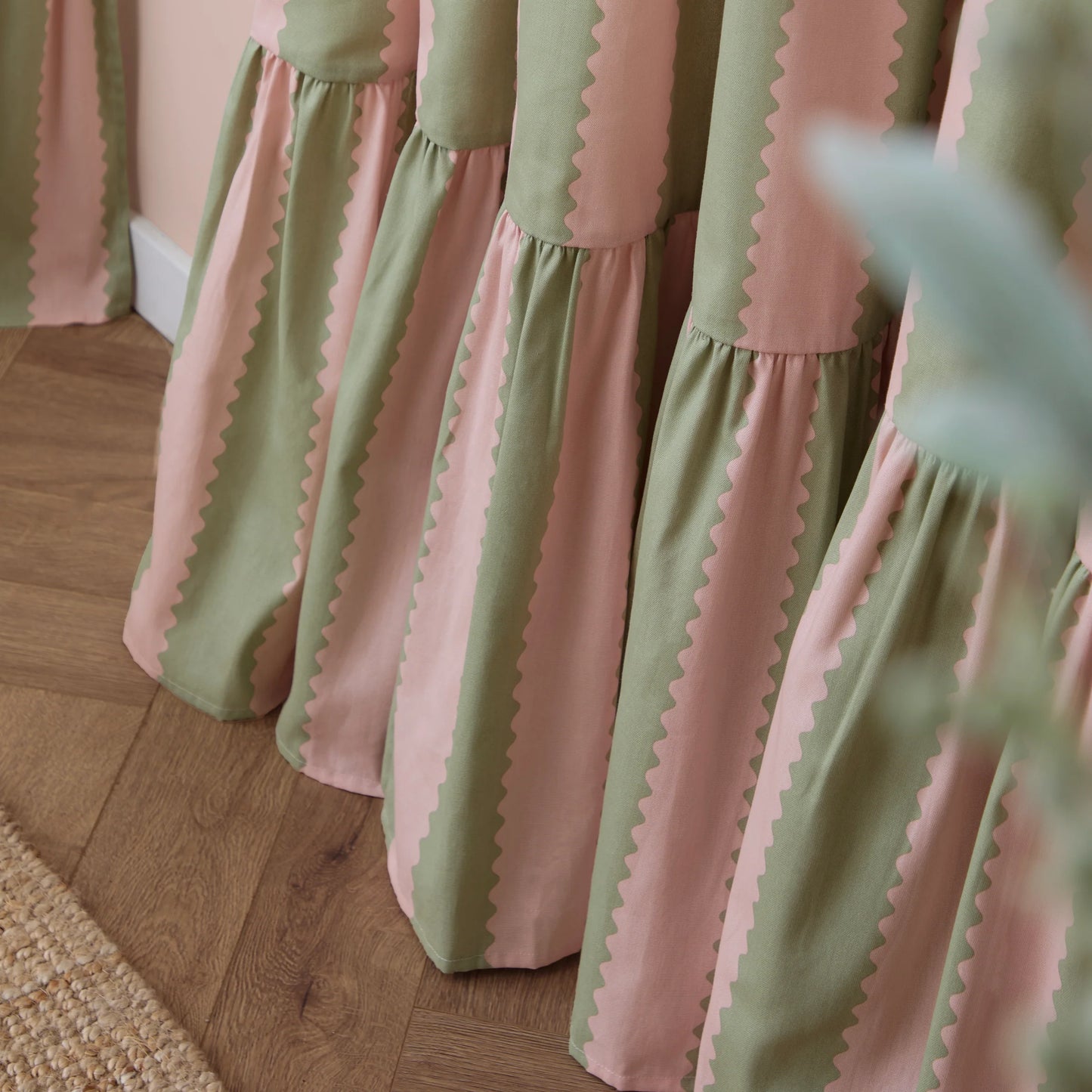Furn Birdie Stripe Pencil Pleat Curtains - Pink/Green