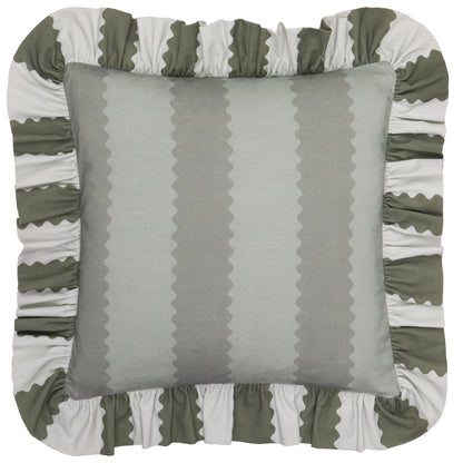 Furn Birdie Stripe Ruffle Cushion - Bay Green/Mist