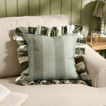 Furn Birdie Stripe Ruffle Cushion - Bay Green/Mist