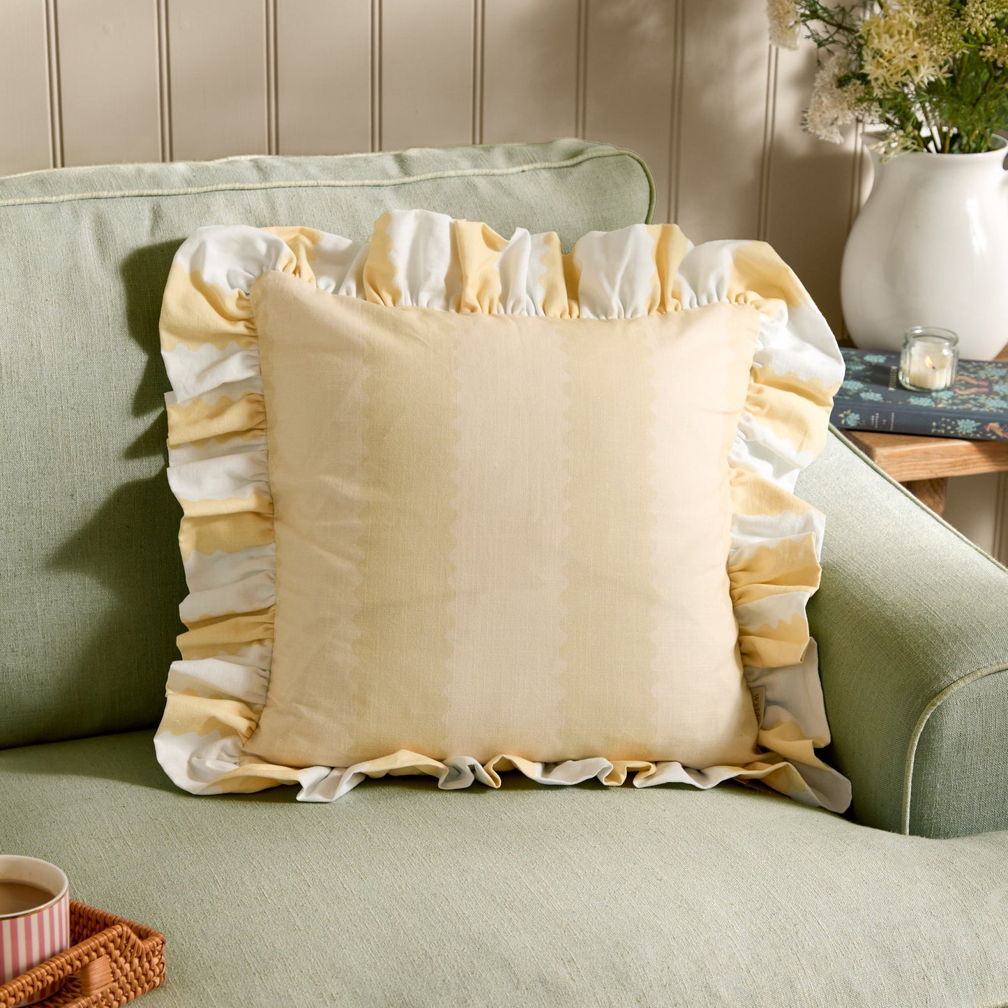 Furn Birdie Stripe Ruffle Cushion - Butter Yellow