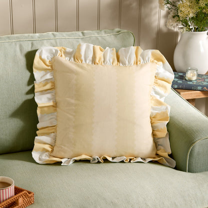 Furn Birdie Stripe Ruffle Cushion - Butter Yellow