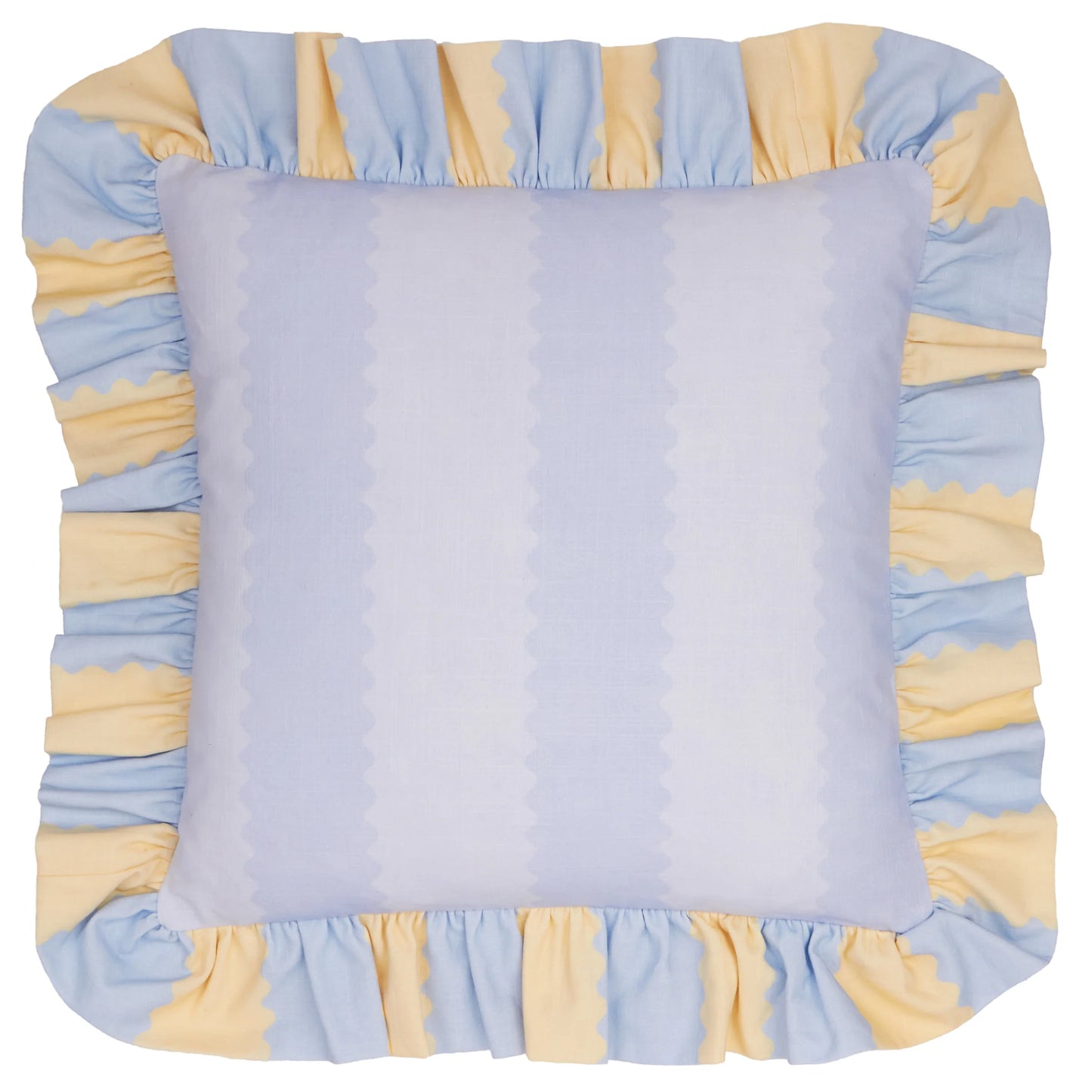 Furn Birdie Stripe Ruffle Cushion - Lemon/Sky