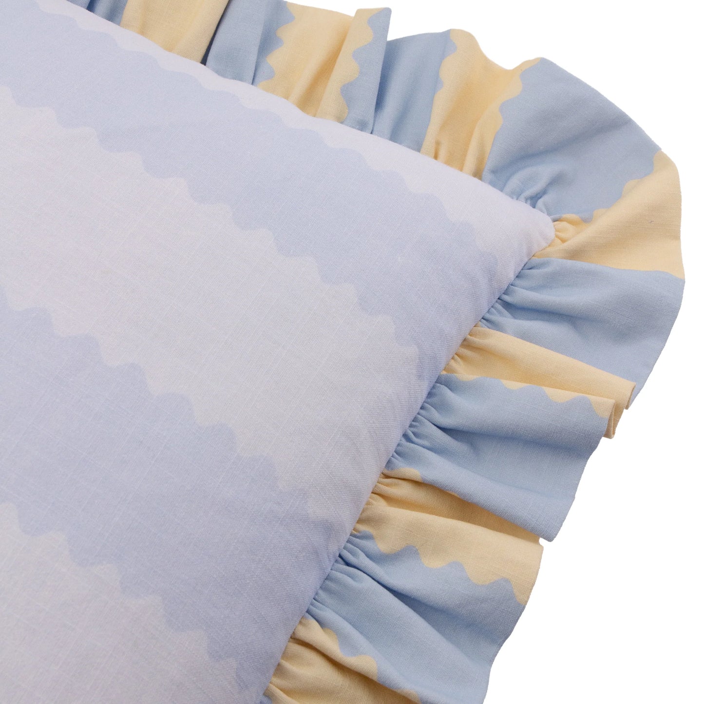 Furn Birdie Stripe Ruffle Cushion - Lemon/Sky