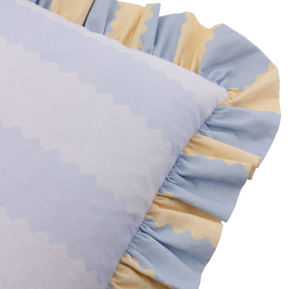 Furn Birdie Stripe Ruffle Cushion - Lemon/Sky
