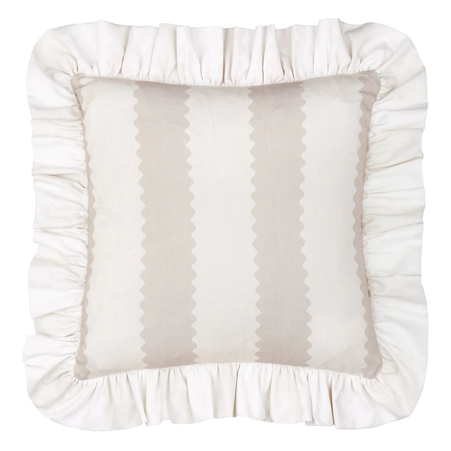 Furn Birdie Stripe Ruffle Cushion - Oat/Milk
