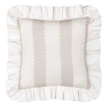 Furn Birdie Stripe Ruffle Cushion - Oat/Milk