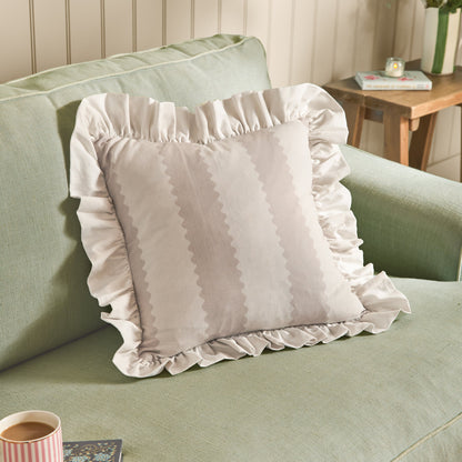 Furn Birdie Stripe Ruffle Cushion - Oat/Milk
