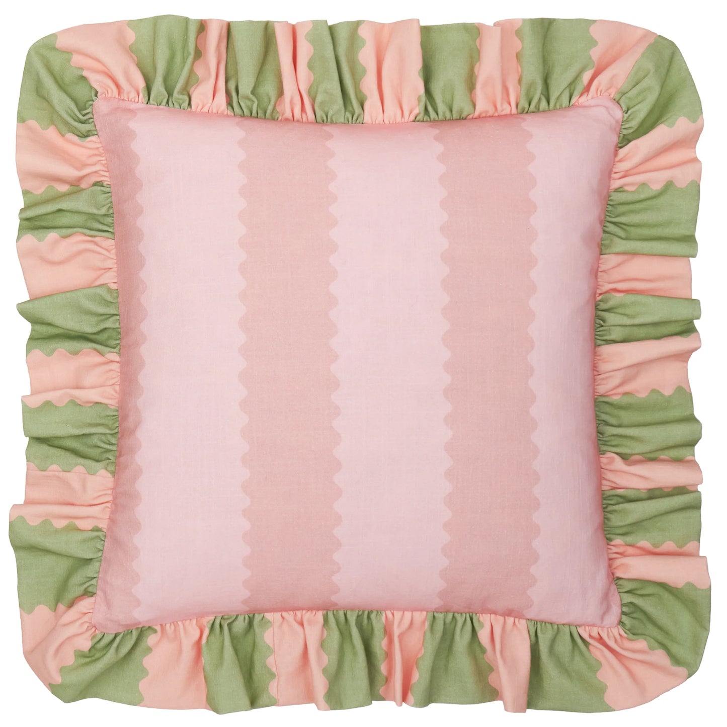 Furn Birdie Stripe Ruffle Cushion - Pink/Green
