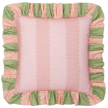 Furn Birdie Stripe Ruffle Cushion - Pink/Green