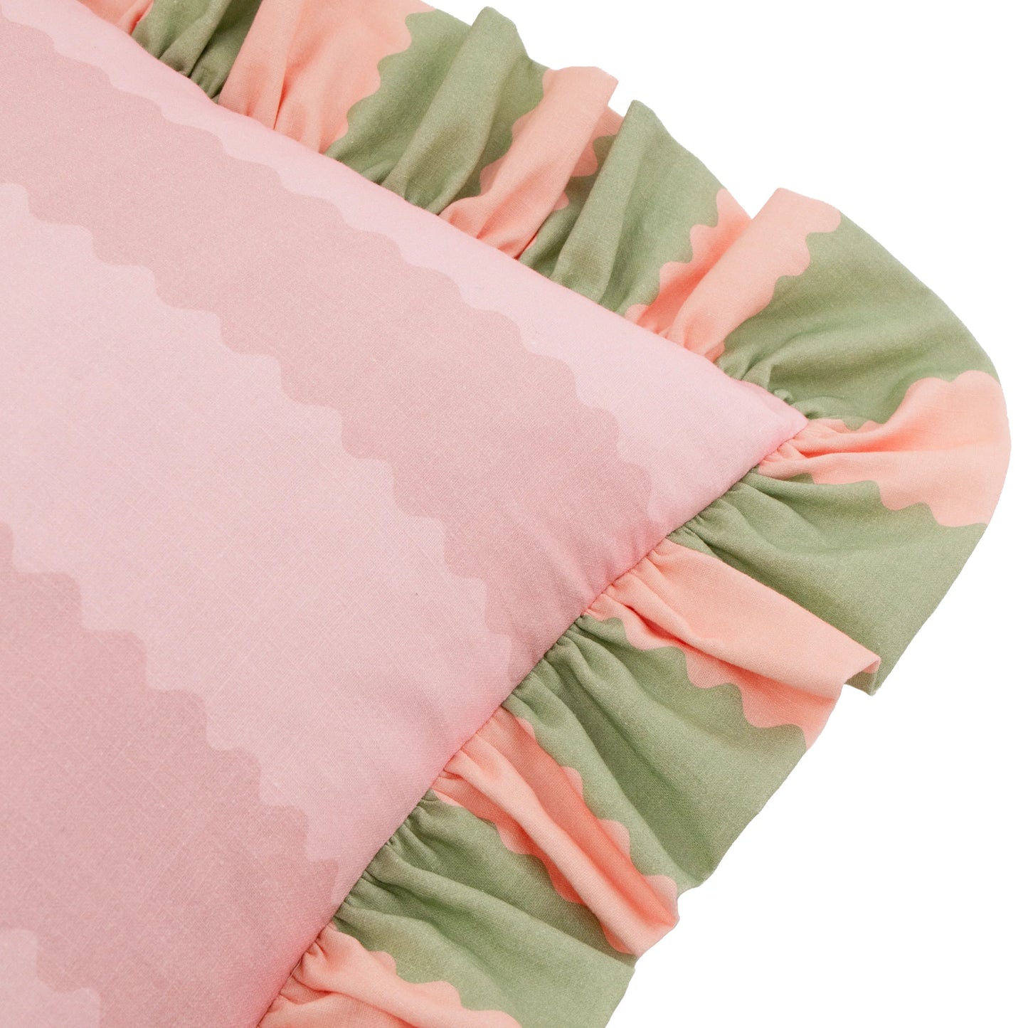 Furn Birdie Stripe Ruffle Cushion - Pink/Green