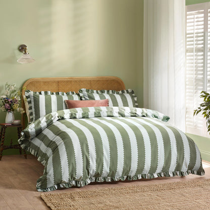 Wylder Birdie Stripe Duvet Cover Set - Bay Green/Mist