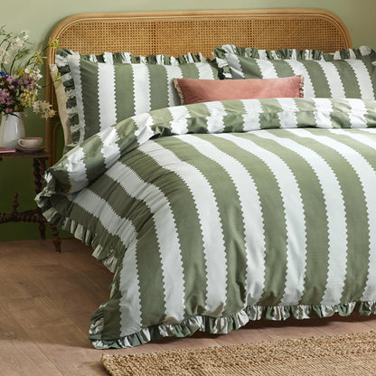 Wylder Birdie Stripe Duvet Cover Set - Bay Green/Mist