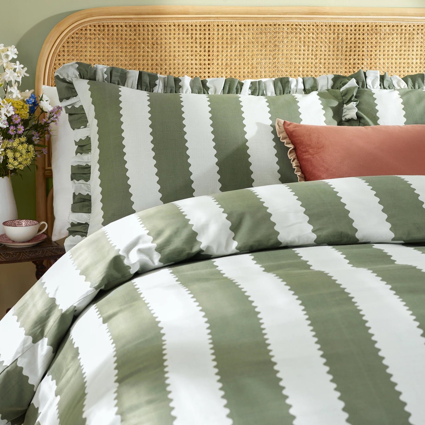 Wylder Birdie Stripe Duvet Cover Set - Bay Green/Mist