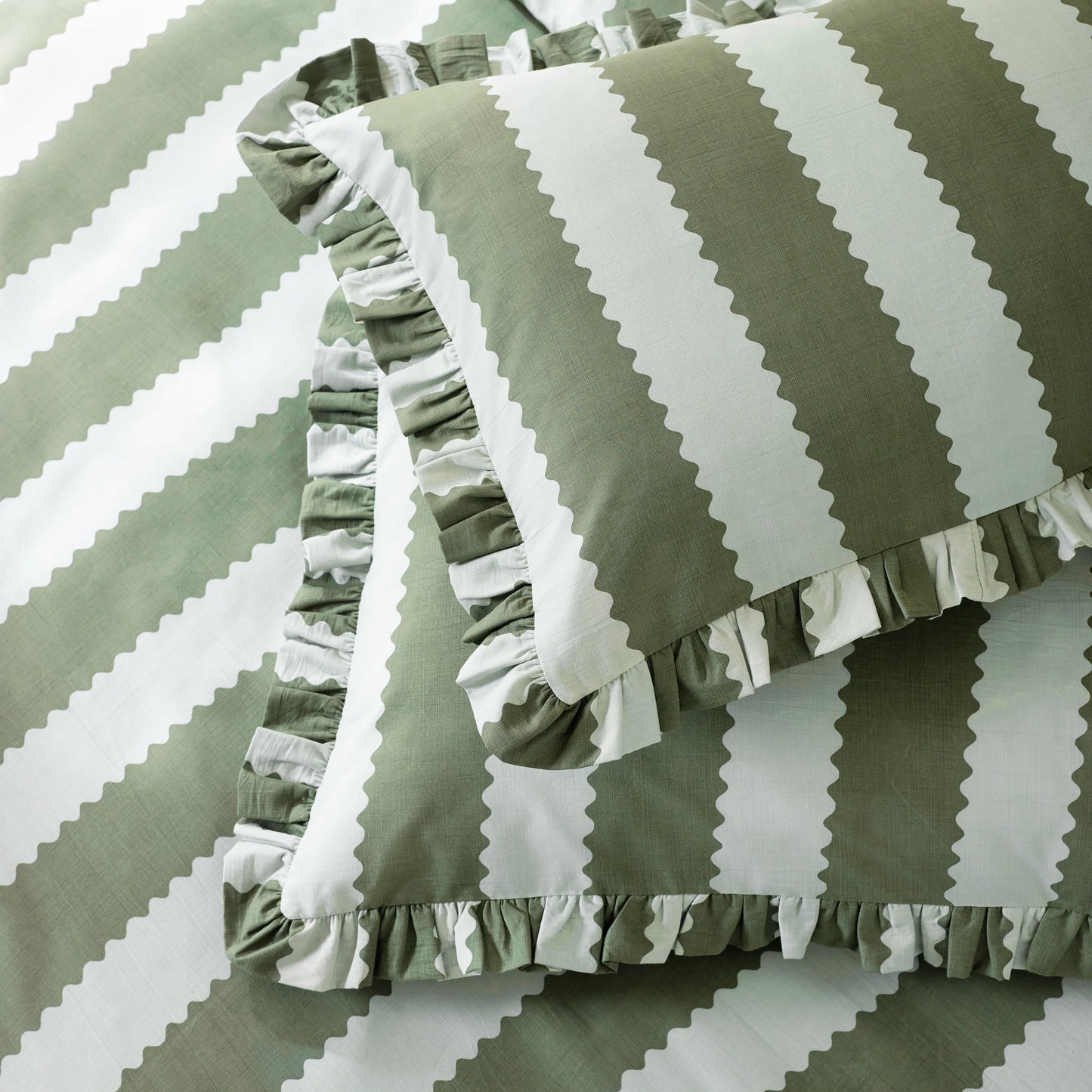 Wylder Birdie Stripe Duvet Cover Set - Bay Green/Mist