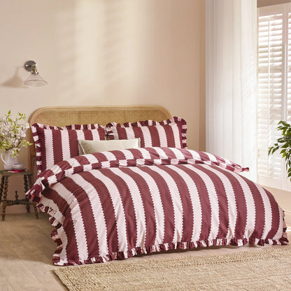 Wylder Birdie Stripe Duvet Cover Set - Burgundy/Blossom