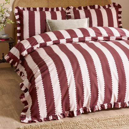 Wylder Birdie Stripe Duvet Cover Set - Burgundy/Blossom