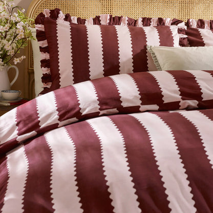Wylder Birdie Stripe Duvet Cover Set - Burgundy/Blossom